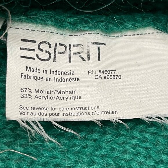 Vintage Esprit Cable Knit Sweater Womens Large Oversized Green Mohair Wool Blend - Picture 6 of 11